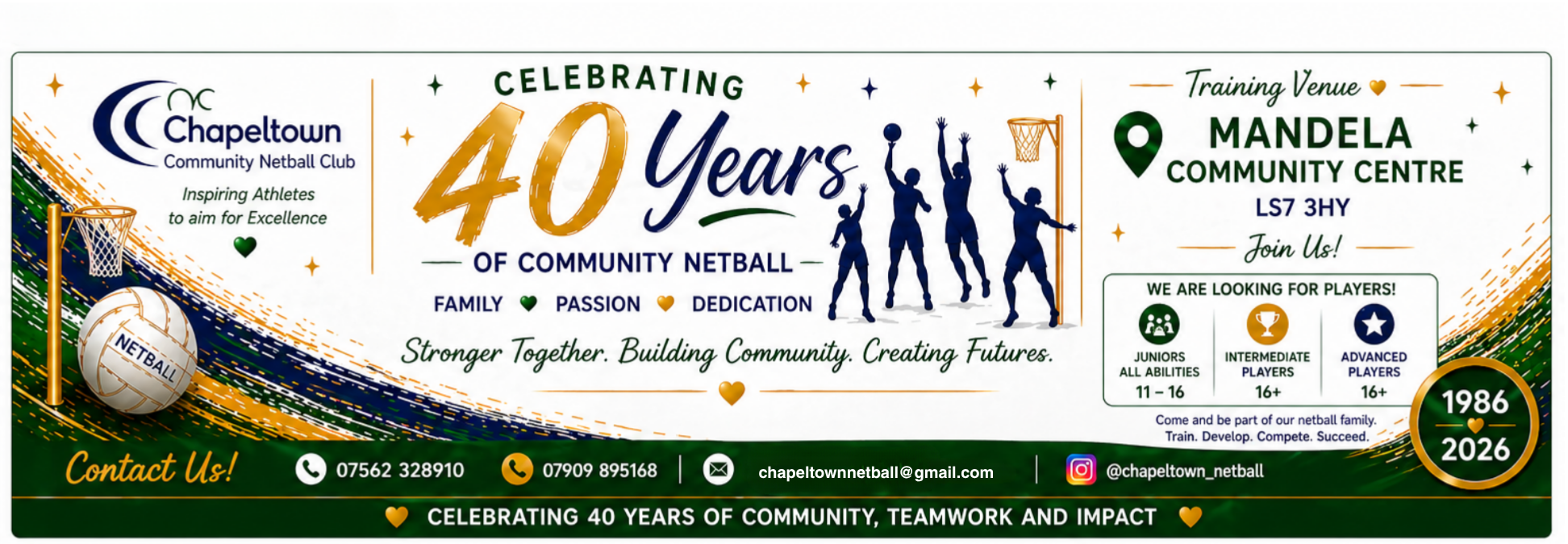 CCNC Netball 40 years banner